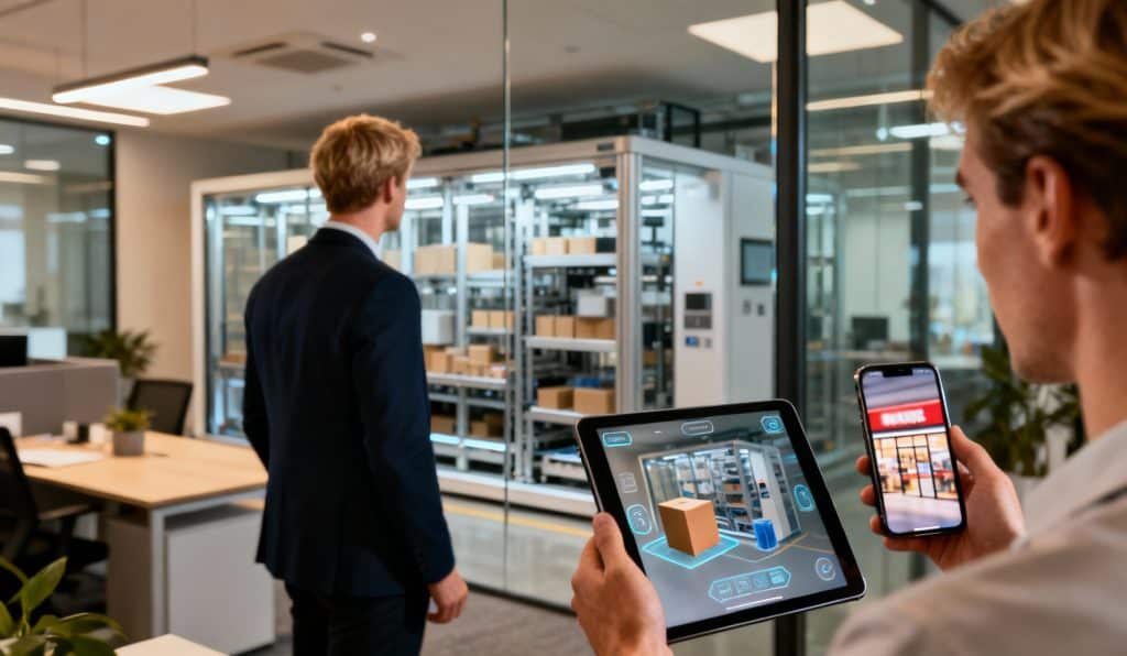 Responsable ecommerce en bureau moderne avec AR