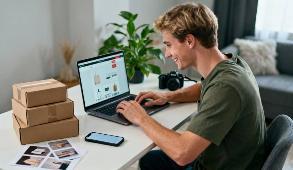 Jeune entrepreneur au bureau à domicile