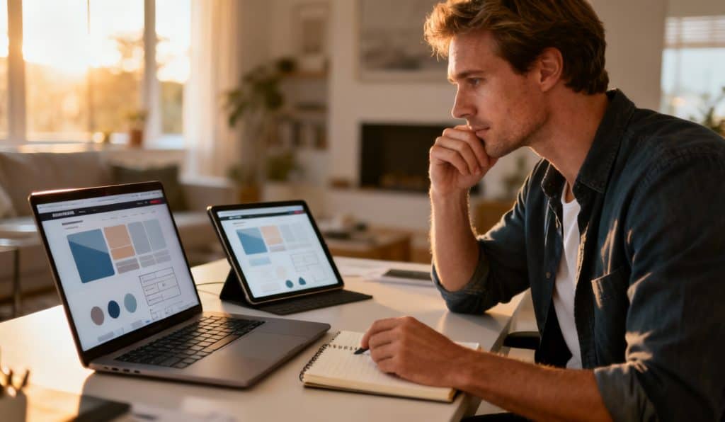 Entrepreneur regardant écran au bureau