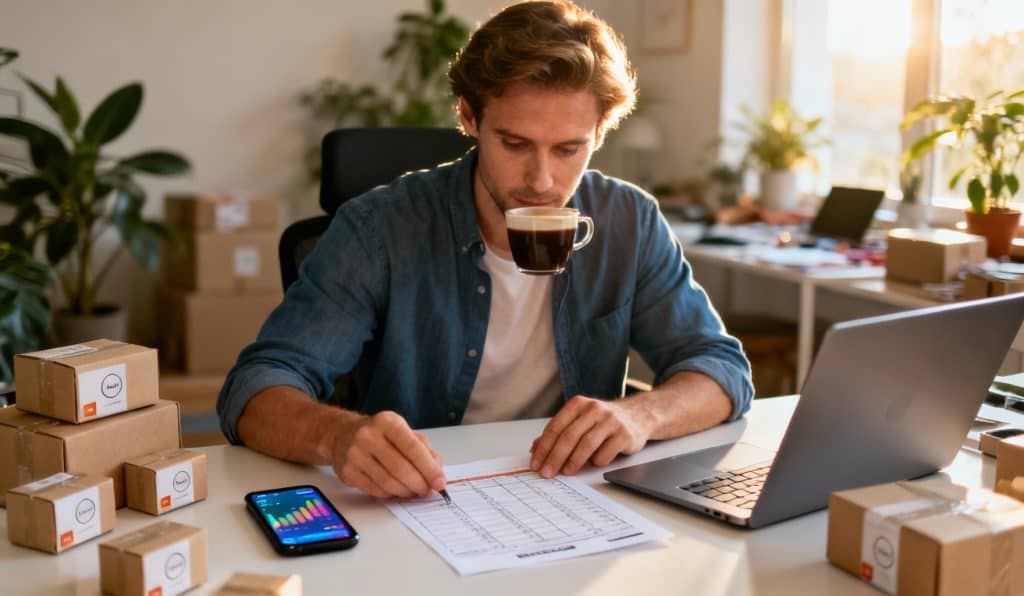 Fondateur ecommerce concentré au bureau